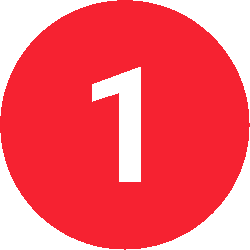 Red circular icon with the number one in white, representing step one, ranking, or a first position indicator.
