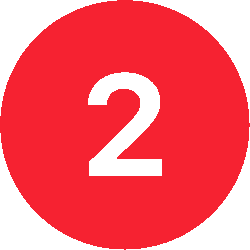 Red circular icon with the number two in white, representing step one, ranking, or a first position indicator.