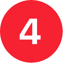 Red circular icon with the number four in white, representing step one, ranking, or a first position indicator.