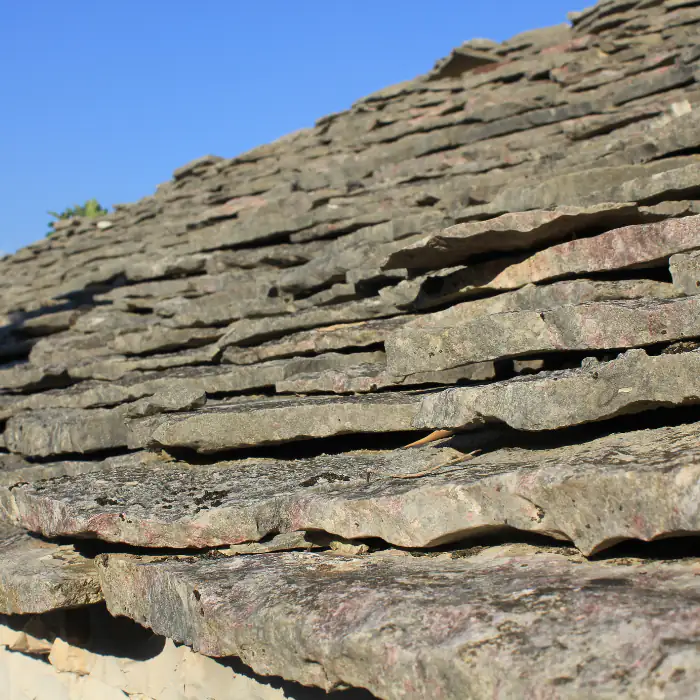 Stone roof close-up on a home in Orange County, California, featuring layered texture and a clean, professional finish